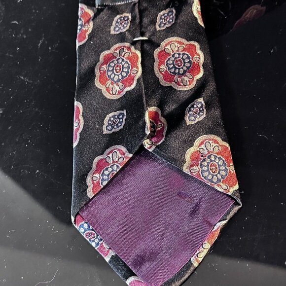 Christian Dior Red Silk Tie Black Neckwear Mid Century Modernist Medallion - Picture 5 of 5